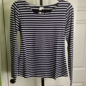 Hayden Navy and White Striped Scallop Neck Top, size M, NWT